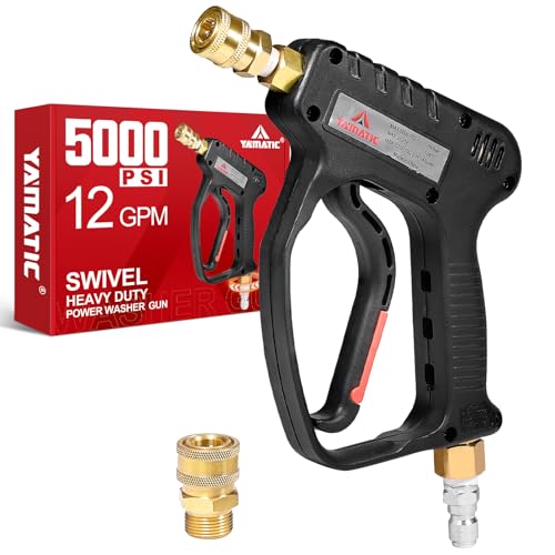 YAMATIC مسدس غسيل ضغط قصير YAMATIC مع دوران، 5000 PSI، عصا غسيل ضغط بمقبض زناد قصير مع موصل 3/8" و M22-14mm ذكر، مخرج توصيل سريع 1/4" لرش الفوم لغسيل السيارات - Image 1