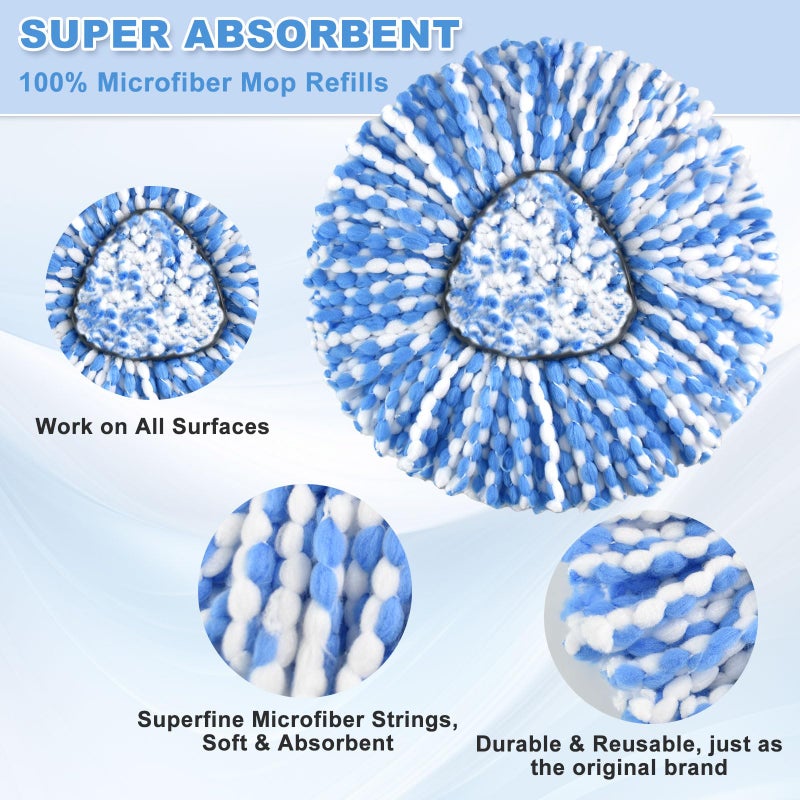 Deisunpet Mop Heads Replacements for O Ceda,Mop Replace Head for Oceda Rinseclean 2 Tank,Microfiber Mop Refills,Include 3 Spin Mop Replacement Head 1 Scrub Brush 1 Mop Base Machine Washable & Easy to Replace - Image 4
