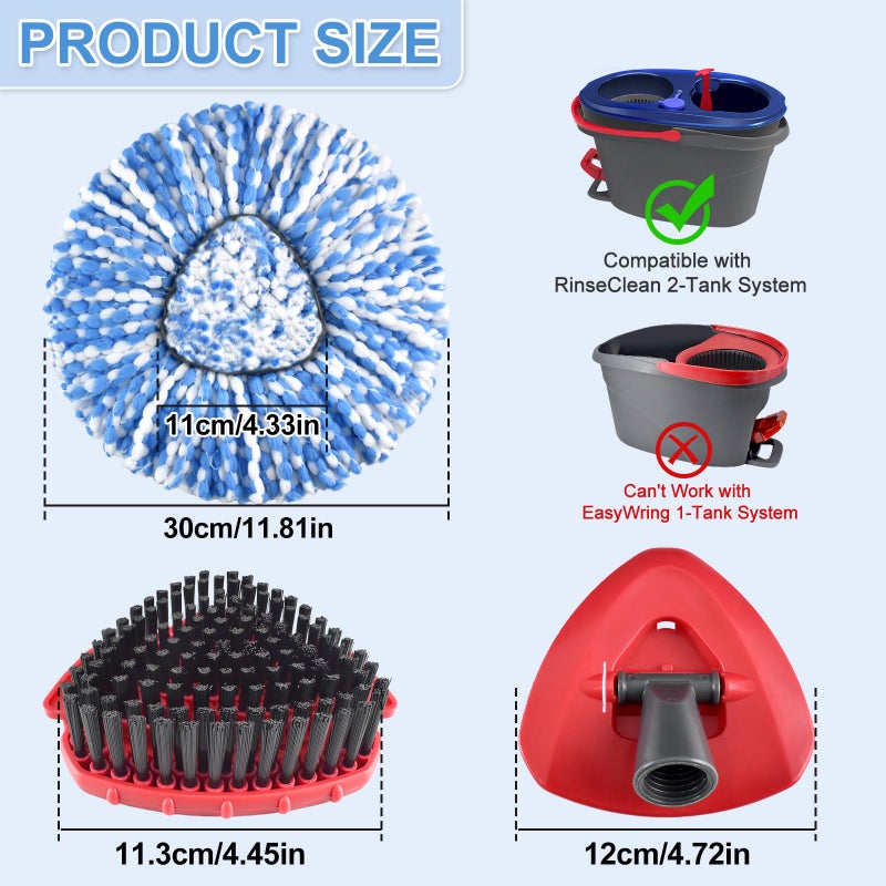 Deisunpet Mop Heads Replacements for O Ceda,Mop Replace Head for Oceda Rinseclean 2 Tank,Microfiber Mop Refills,Include 3 Spin Mop Replacement Head 1 Scrub Brush 1 Mop Base Machine Washable & Easy to Replace - Image 2