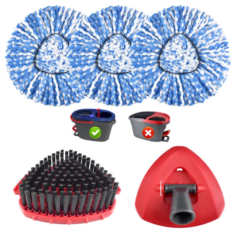 Deisunpet Mop Heads Replacements for O Ceda,Mop Replace Head for Oceda Rinseclean 2 Tank,Microfiber Mop Refills,Include 3 Spin Mop Replacement Head 1 Scrub Brush 1 Mop Base Machine Washable & Easy to Replace - Image 1