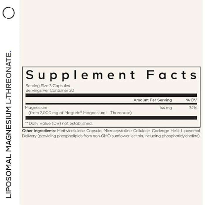 Codeage Liposomal Magnesium L-Threonate Supplement, Patented Magtein Magnesium Threonate for Brain Health, Memory and Cognitive Function Support, Bioavailable, Non-GMO - 90 Capsules - Image 2