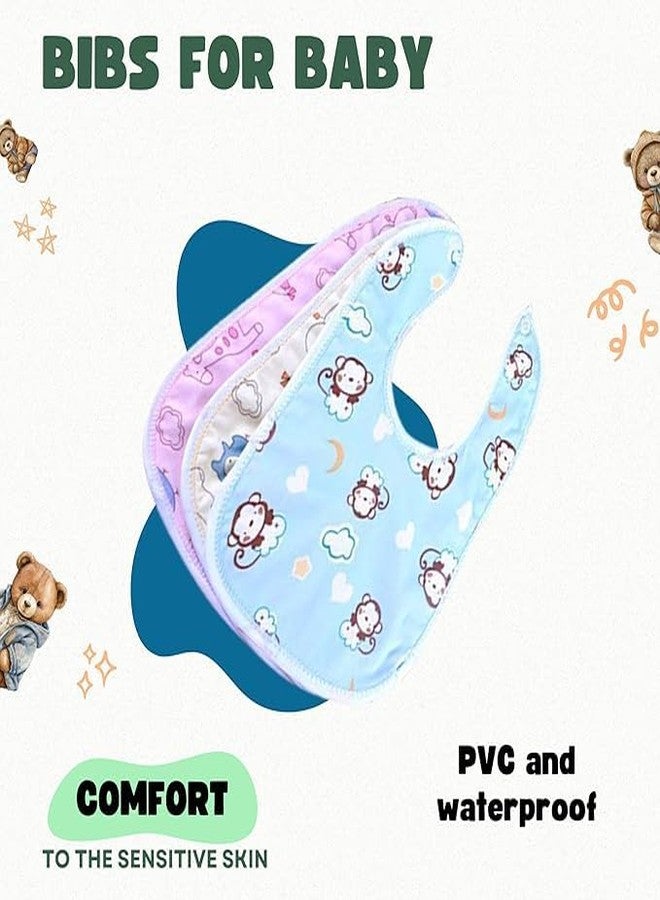 Lala Maneet Bibs for Baby Button0 to 12 Month Babies Feeding Infants and Toddlers Pack of 3 | PVC Waterproof Baby Bibs, Ultra Soft Skin Friendly, Baby Bibs Assorted Colour - Image 2