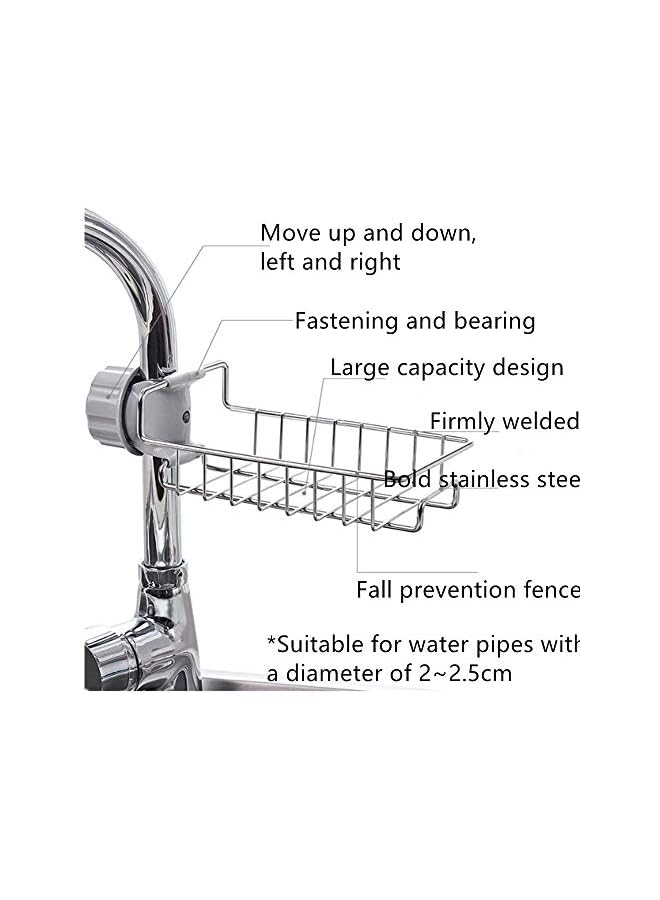 S-TOP Kitchen Faucet Sponge Holder Stainless Steel Sink Caddy Organizer Drain Rack For Kitchen Accessories Dishwashing Liquid Drainer Rack Bottle Brush Storage Silver, Ga-1 Spong Holder - Image 2