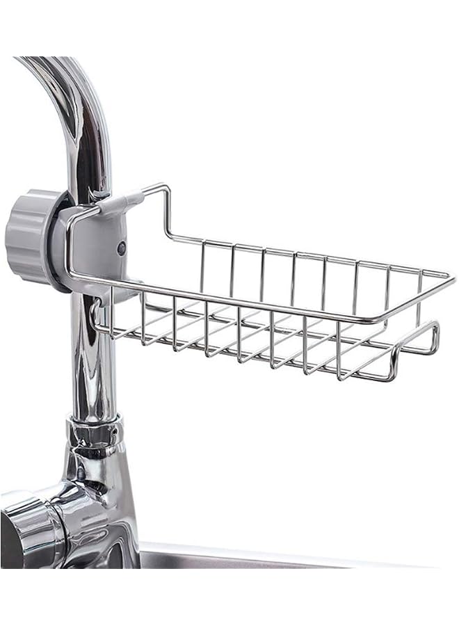 S-TOP Kitchen Faucet Sponge Holder Stainless Steel Sink Caddy Organizer Drain Rack For Kitchen Accessories Dishwashing Liquid Drainer Rack Bottle Brush Storage Silver, Ga-1 Spong Holder - Image 1