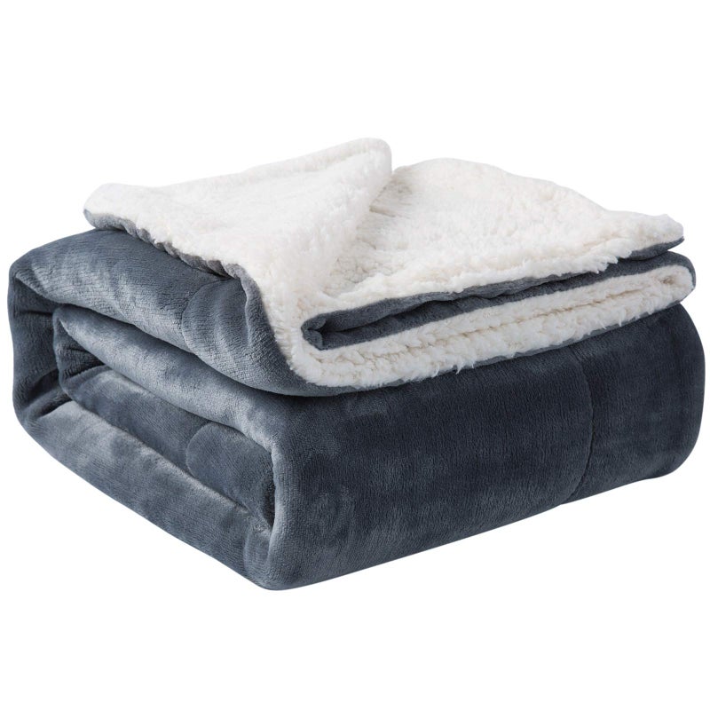 NANPIPER Sherpa Blanket Twin Warm Bed Blanket for Winter Cozy Soft Fuzzy Couch Throw Flannel Fleece/Wool Like Reversible Plush Blanket (Grey Twin Size 60"x80") - Image 1