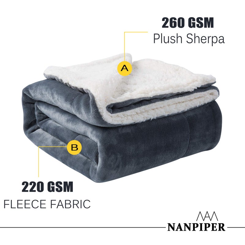 NANPIPER Sherpa Blanket Twin Warm Bed Blanket for Winter Cozy Soft Fuzzy Couch Throw Flannel Fleece/Wool Like Reversible Plush Blanket (Grey Twin Size 60"x80") - Image 3