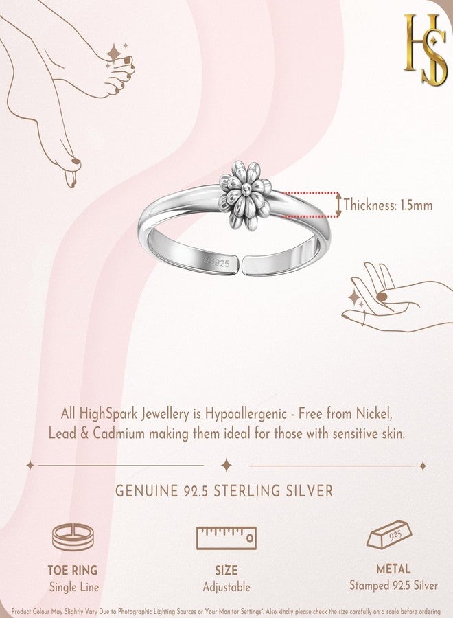 HighSpark 92.5 Sterling Silver Toe Rings for Women | 92.5 Sterling Silver Adjustable Contemporary Style & Stunning Shine | Single Piece Only - Flower - Image 2