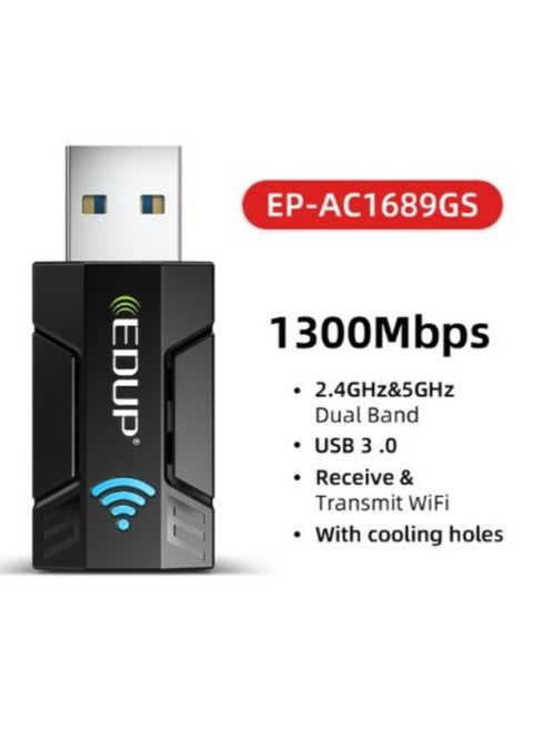 EDUP USB 3.0 Wireless WiFi Adapter AC1300Mbps for PC, USB Wi-Fi Dongle AC Mini Network Adapters 802.11ac 2.4GHz/5.8GHz Built-in Antenna for Windows 10/11/ 7/8/8.1/XP/Vista/Mac OS 10.6-10.15