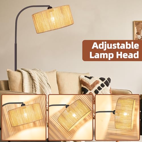 Brilvibera Boho Floor Lamp with Dimmable Bulb Nartual Rattan Adjustable Lampshade, Bronze Rustic Farmhouse Floor Lamps for Living Room, Bedroom, Office, Classroom - Image 3