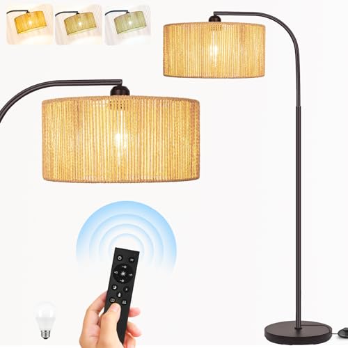 Brilvibera Boho Floor Lamp with Dimmable Bulb Nartual Rattan Adjustable Lampshade, Bronze Rustic Farmhouse Floor Lamps for Living Room, Bedroom, Office, Classroom - Image 1