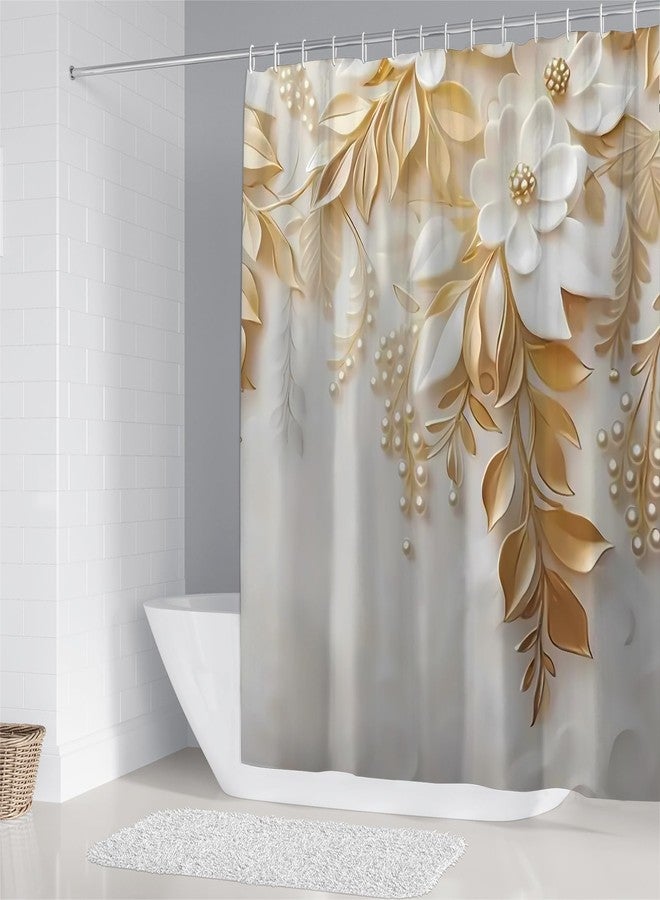 Chrainy 4Pcs White Flowers Shower Curtain Sets Elegant Blossom Floral Bathroom Accessories Set Butterfly Modern Waterproof Bathroom Decor with Rugs and 12 Hooks - Image 2