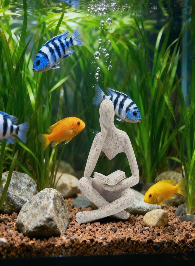 Oooct Sandstone Thinker Statue Aquarium Ornament, Small Fish Tank Decor for Freshwater & Saltwater, Abstract Aesthetic Aquarium Decoration for Tank, Pond & Terrarium - 2.8 x 2.4 x 4.3 Inch - Image 1
