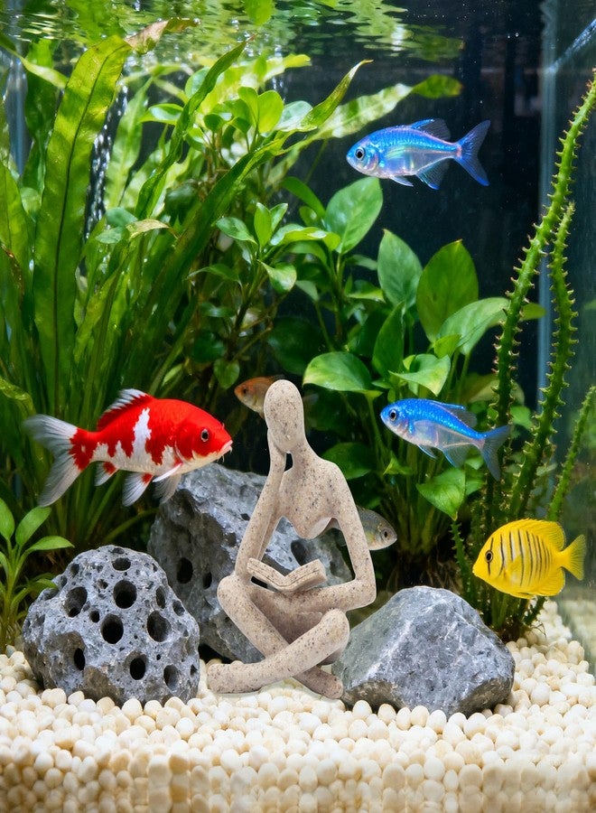 Oooct Sandstone Thinker Statue Aquarium Ornament, Small Fish Tank Decor for Freshwater & Saltwater, Abstract Aesthetic Aquarium Decoration for Tank, Pond & Terrarium - 2.8 x 2.4 x 4.3 Inch - Image 3