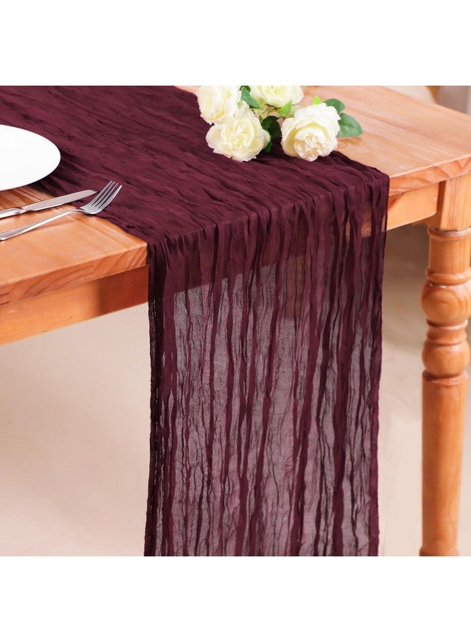 Snowkingdom 13Ft Burgundy Red Cheesecloth Table Runner, 160 inch Long Cheese Cloth Boho Rustic Gauze Runner for Wedding Bridal Baby Shower Birthday Christmas Sheer Home Table Decorations - Image 1