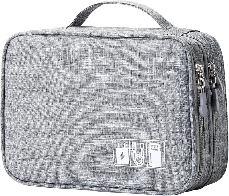 Lanola Travel Cable Organizer Bag, Electronic Accessories Case Portable Double Layer Cable Storage Bag for Cord,phone,Charger, Flash Drive, Phone, SD Card,Personal Items - (Grey) - Image 1