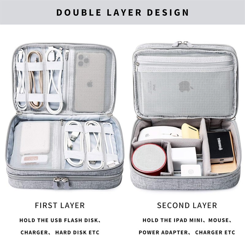 Lanola Travel Cable Organizer Bag, Electronic Accessories Case Portable Double Layer Cable Storage Bag for Cord,phone,Charger, Flash Drive, Phone, SD Card,Personal Items - (Grey) - Image 3