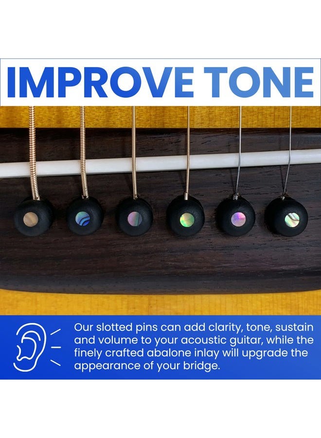 CROSBY Slotted Pure Ebony Bridge Pins with Abalone Dot Inlay for 6 & 12 String Acoustic Guitar - Image 2