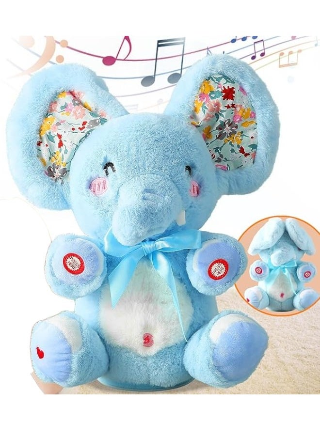Elephant With Magical Trunk And Peek-A-Boo Flapping Ears, Interactive And Developmental Animated Stuffed Animal Baby Toy Plush for Babies Toddlers and Children Blue