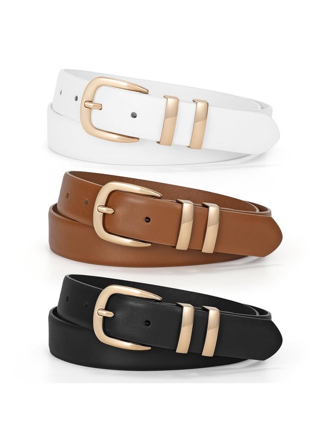 LEACOOLKEY - 3 Pack Women Leather Belts For Jeans Gold Buckle Fashion Ladies Leather Belt For Dresses - Image 1