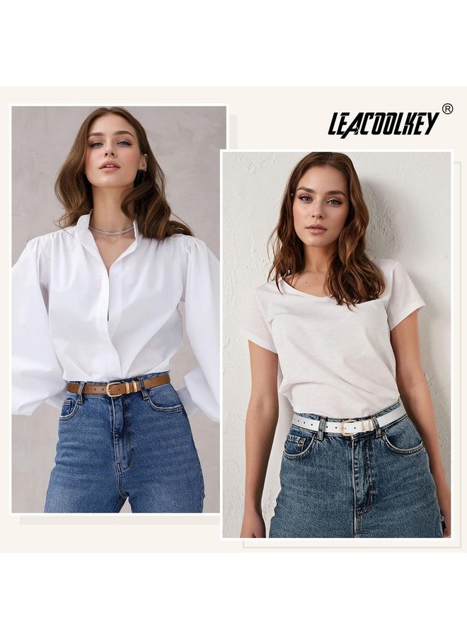 LEACOOLKEY - 3 Pack Women Leather Belts For Jeans Gold Buckle Fashion Ladies Leather Belt For Dresses - Image 1