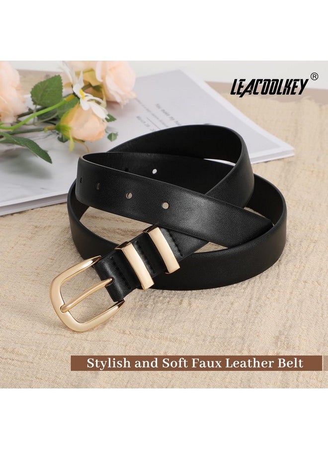 LEACOOLKEY - 3 Pack Women Leather Belts For Jeans Gold Buckle Fashion Ladies Leather Belt For Dresses - Image 1