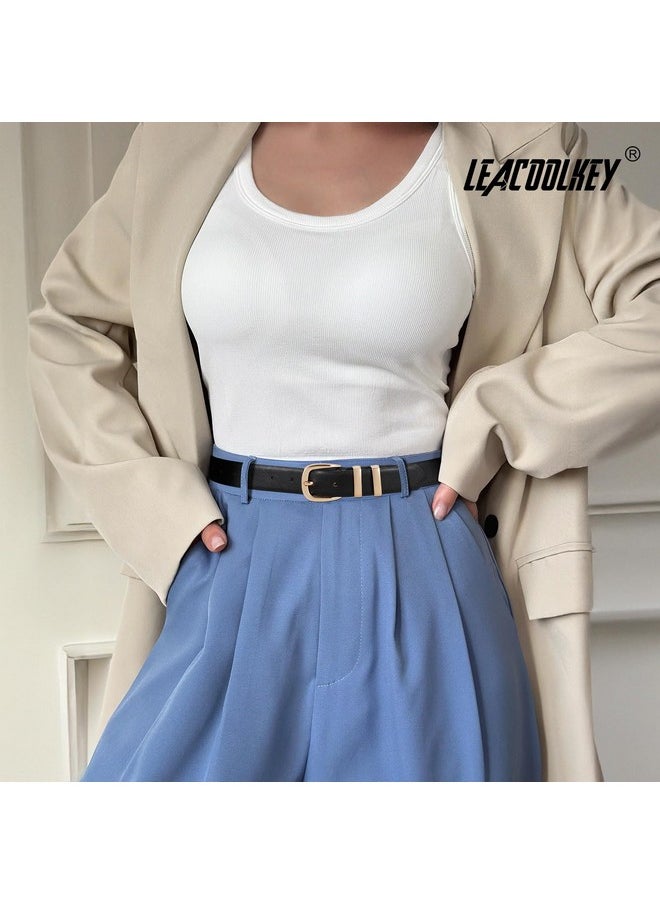 LEACOOLKEY - 3 Pack Women Leather Belts For Jeans Gold Buckle Fashion Ladies Leather Belt For Dresses - Image 1