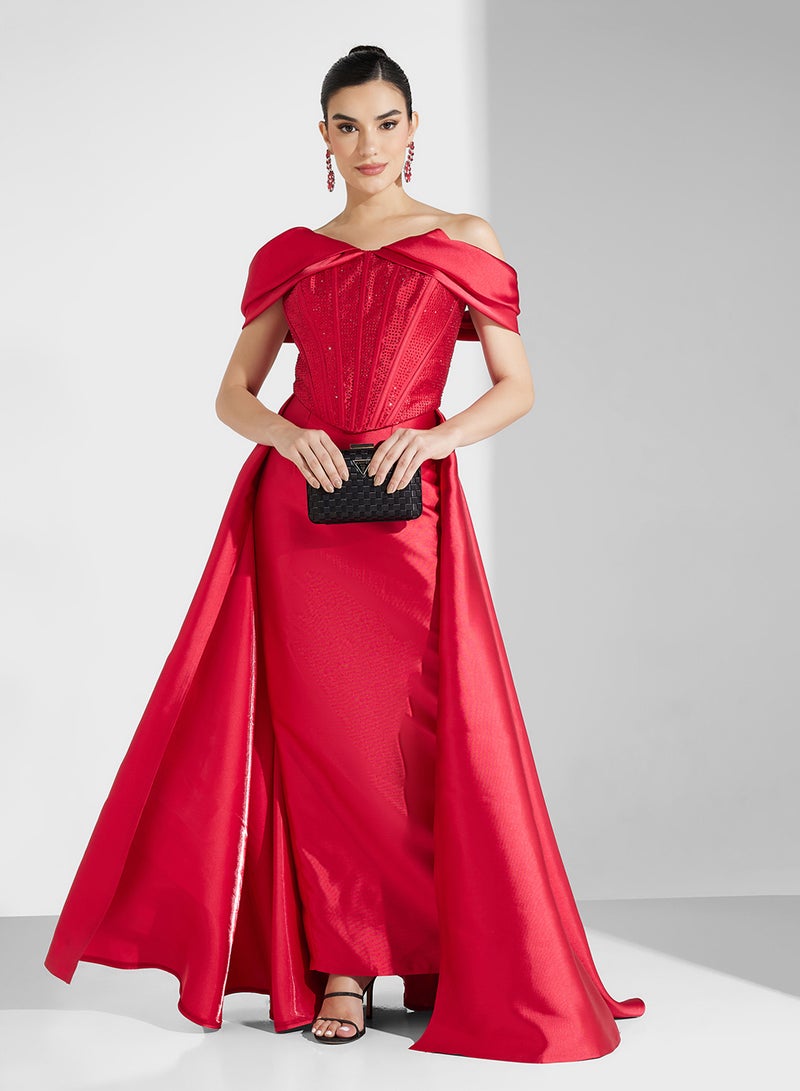 Namshi x Satin Overlay Gown Dress - Image 1