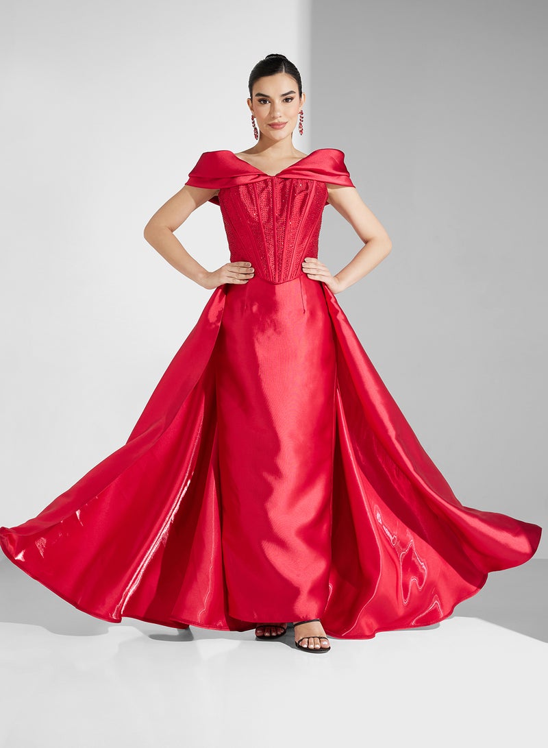 Namshi x Satin Overlay Gown Dress - Image 5