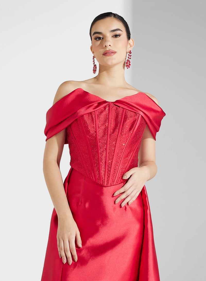 Namshi x Satin Overlay Gown Dress - Image 3