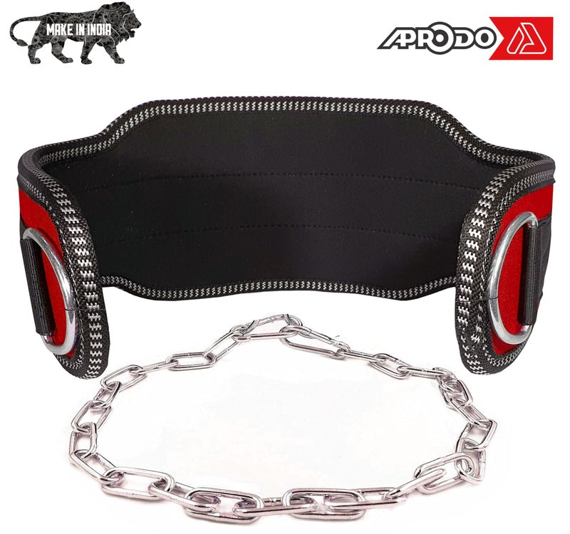 APRODO Sports DIP Belt with Steel Chain 36 INCHES Weighted Chain for DIPS Pull UPS Weight Lifting Crossfit ONE Size FITS All (RED) - Image 2