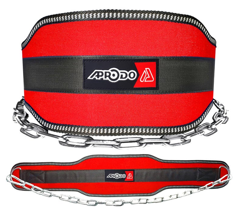 APRODO Sports DIP Belt with Steel Chain 36 INCHES Weighted Chain for DIPS Pull UPS Weight Lifting Crossfit ONE Size FITS All (RED) - Image 1