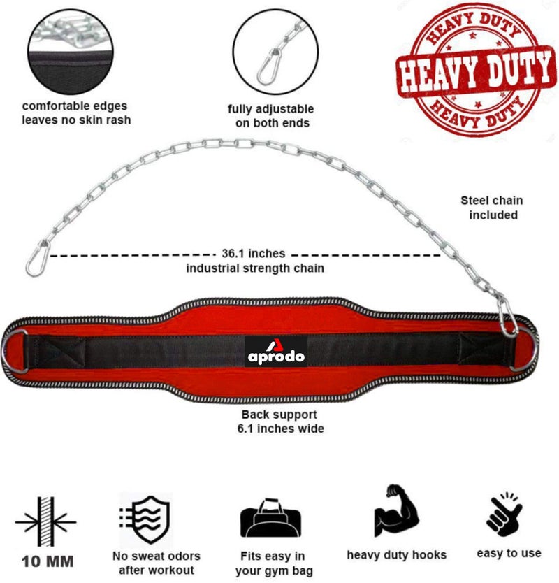 APRODO Sports DIP Belt with Steel Chain 36 INCHES Weighted Chain for DIPS Pull UPS Weight Lifting Crossfit ONE Size FITS All (RED) - Image 5
