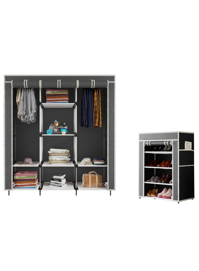 GTC GTC® Combo of Collapsible Wardrobe for Clothes Almira(88230) and 4 Layer Portable Shoe Rack 90 GSM Fabric (Grey) - Image 1