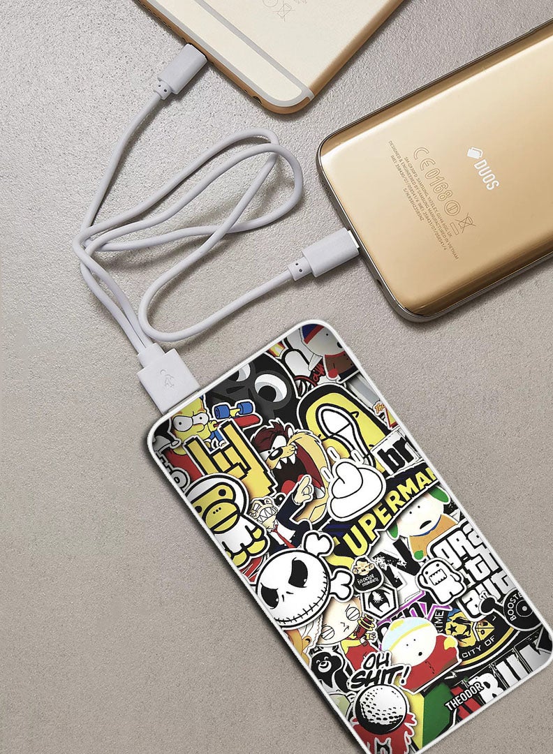 Theodor 10,000 mAh Super Fast Charging Ultra Compact Power Bank with Quick Charge & Power Delivery, Portable Charger For iPhone and Android Cartoon Collage - Image 2
