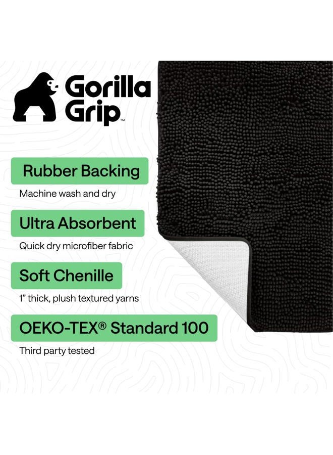 GORILLA GRIP Bath Rug Mat 30x20, Thick Soft Absorbent Chenille, Quick Dry Microfiber Mats, Rubber Backing Washable Shower Floor Rugs, US Designed Bathroom Bathmat Home Decor Accessories, Black - Image 2
