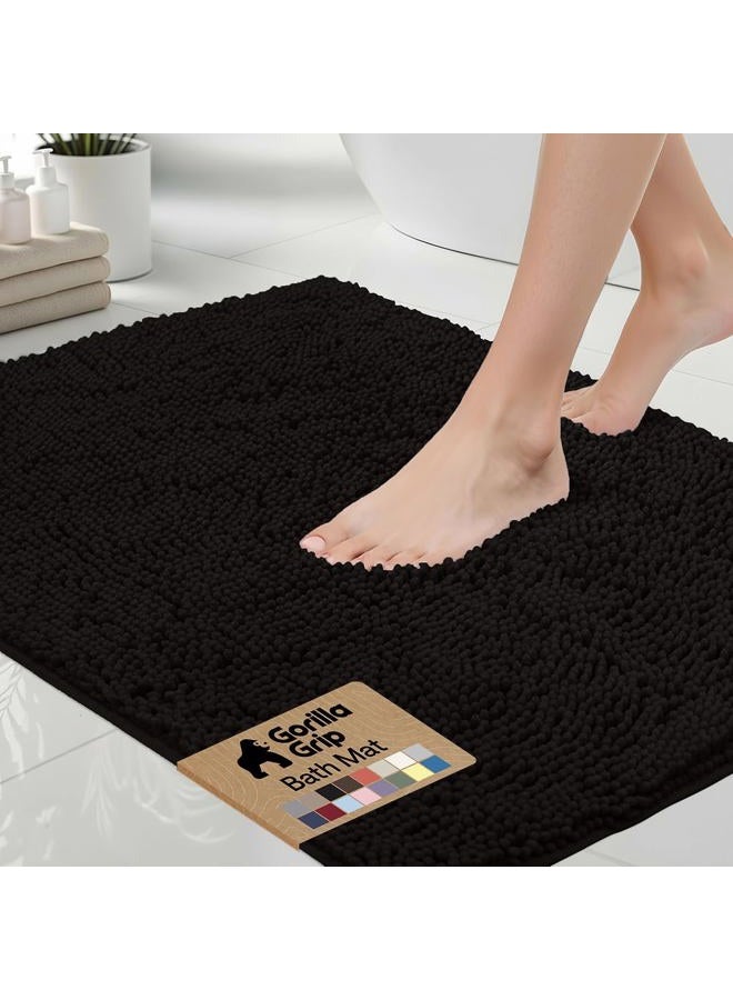 GORILLA GRIP Bath Rug Mat 30x20, Thick Soft Absorbent Chenille, Quick Dry Microfiber Mats, Rubber Backing Washable Shower Floor Rugs, US Designed Bathroom Bathmat Home Decor Accessories, Black - Image 1