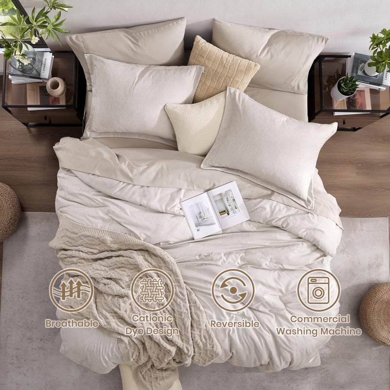 Monbix Queen Comforter Set - 7 Pieces Cationic Dyeing Oatmeal Beige Bed in a Bag Queen Bedding Sets with Comforter, Sheets, Pillowcases & Shams, Reversible Bedding Comforters Sets - Image 2