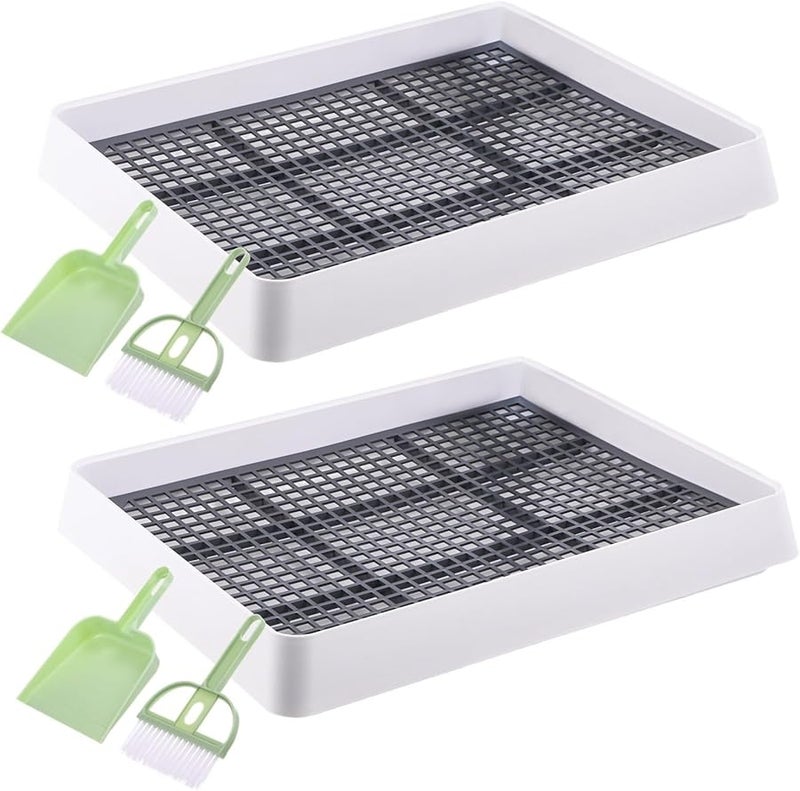 2 قطعة صينية فضلات الأرنب مع شبكة قابلة للإزالة مكنسة جاروف مرحاض محمول للحيوانات الأليفة للحيوانات الصغيرة القطط الكلاب - Image 5