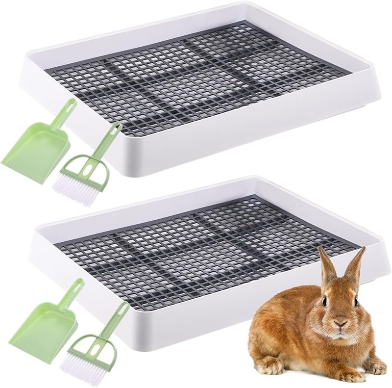 2 قطعة صينية فضلات الأرنب مع شبكة قابلة للإزالة مكنسة جاروف مرحاض محمول للحيوانات الأليفة للحيوانات الصغيرة القطط الكلاب - Image 2