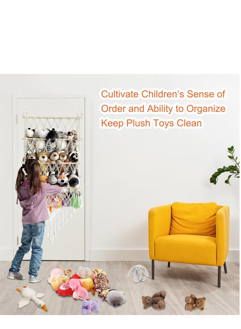 Barakah Stuffed Animal Toy Hammock 3 Layer Plush Toy Hanging Organizer Net Height Adjustable Jumbo Toy Net Hammock for Stuffed Animal Wall Large Kids Children Toy Net Organizer for Children's Room Nursery - Image 3