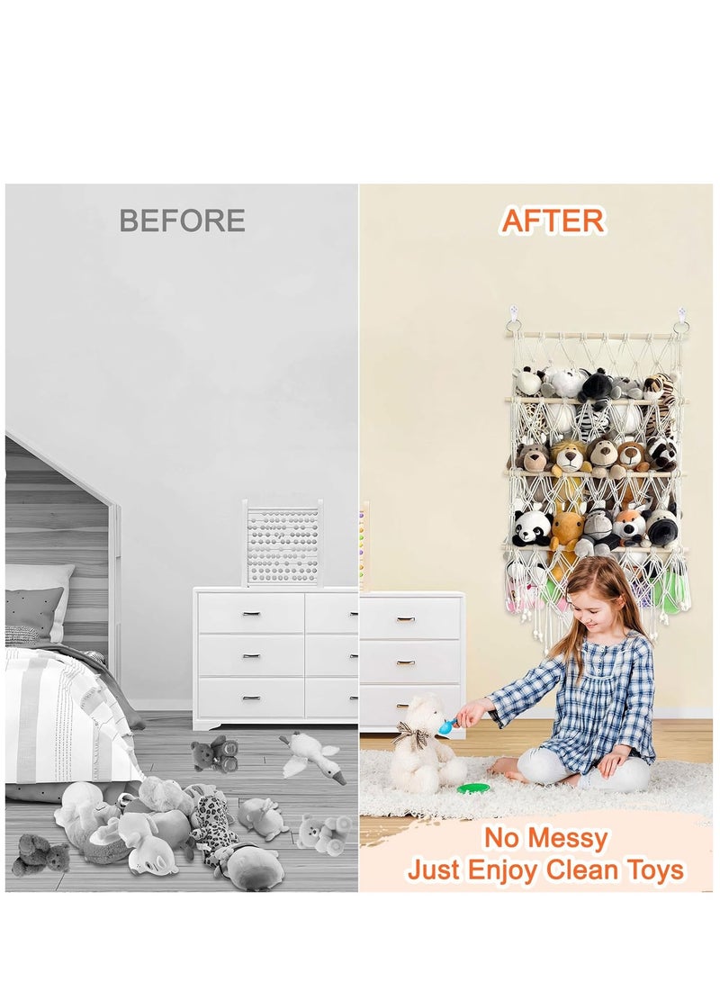 Barakah Stuffed Animal Toy Hammock 3 Layer Plush Toy Hanging Organizer Net Height Adjustable Jumbo Toy Net Hammock for Stuffed Animal Wall Large Kids Children Toy Net Organizer for Children's Room Nursery - Image 5