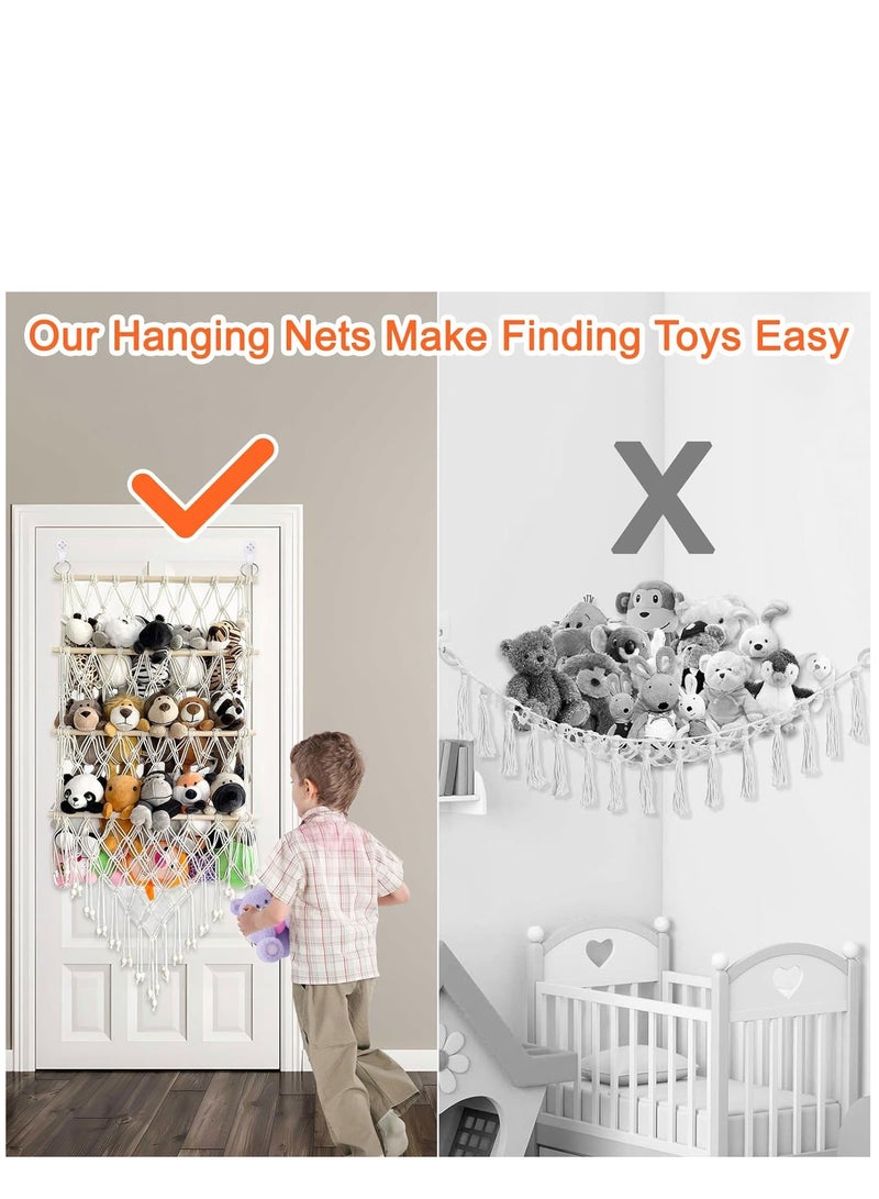 Barakah Stuffed Animal Toy Hammock 3 Layer Plush Toy Hanging Organizer Net Height Adjustable Jumbo Toy Net Hammock for Stuffed Animal Wall Large Kids Children Toy Net Organizer for Children's Room Nursery - Image 4
