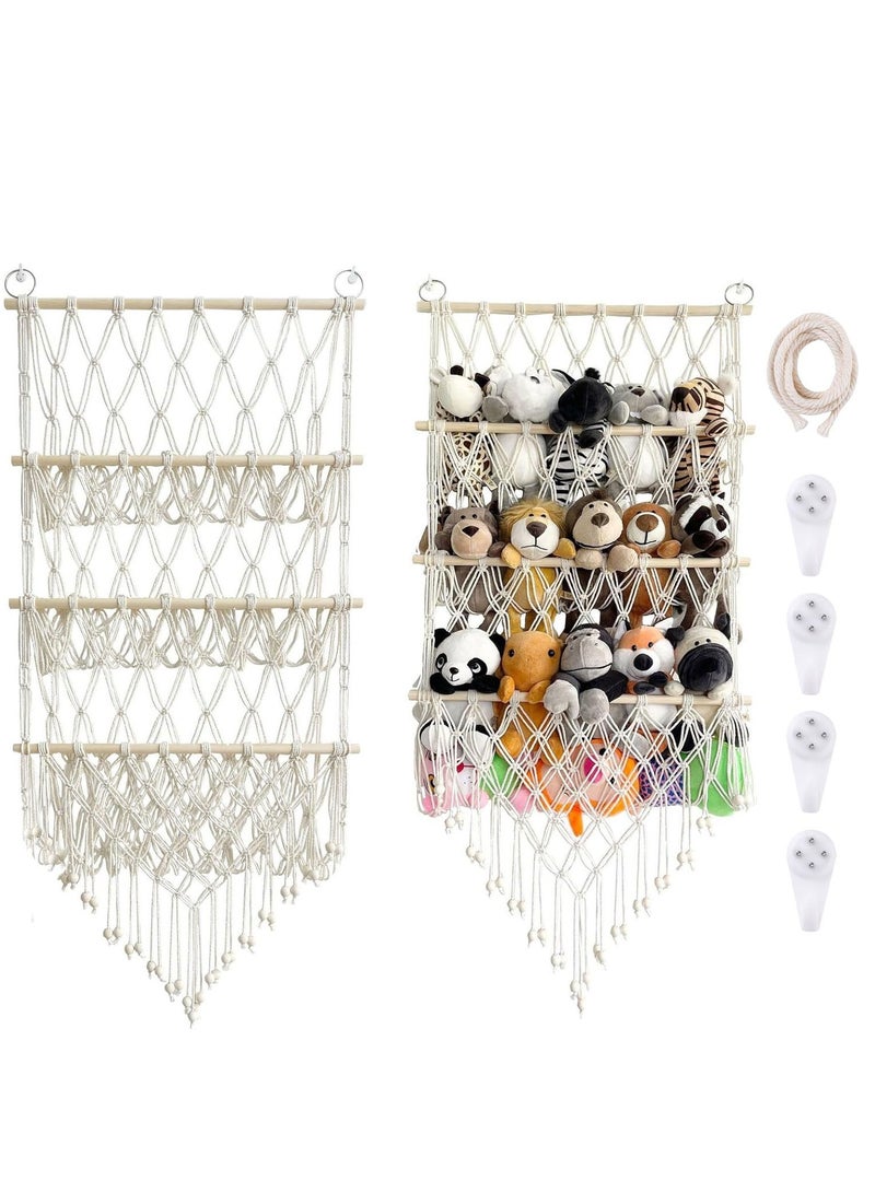 Barakah Stuffed Animal Toy Hammock 3 Layer Plush Toy Hanging Organizer Net Height Adjustable Jumbo Toy Net Hammock for Stuffed Animal Wall Large Kids Children Toy Net Organizer for Children's Room Nursery - Image 1