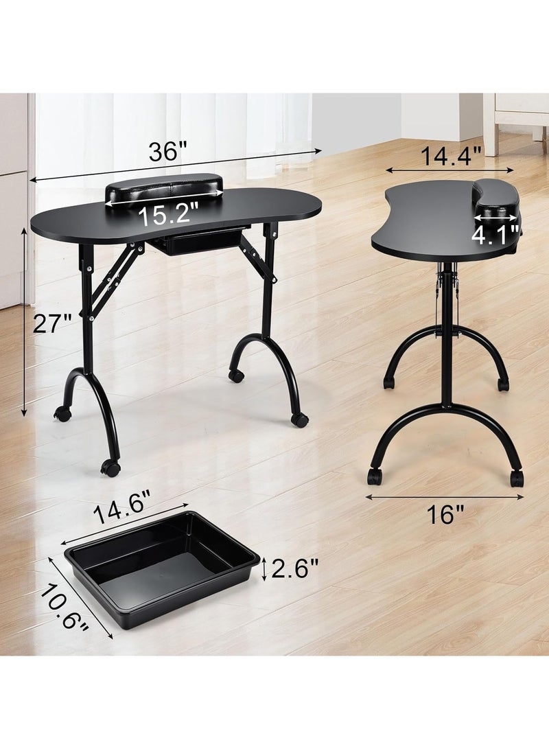Generic Portable Manicure Table Foldable Nail Desk With Large Drawer Manicure Table For Technician Salon Workstation With Carry Bag Lockable Wheels 36 Inches Black - Image 3