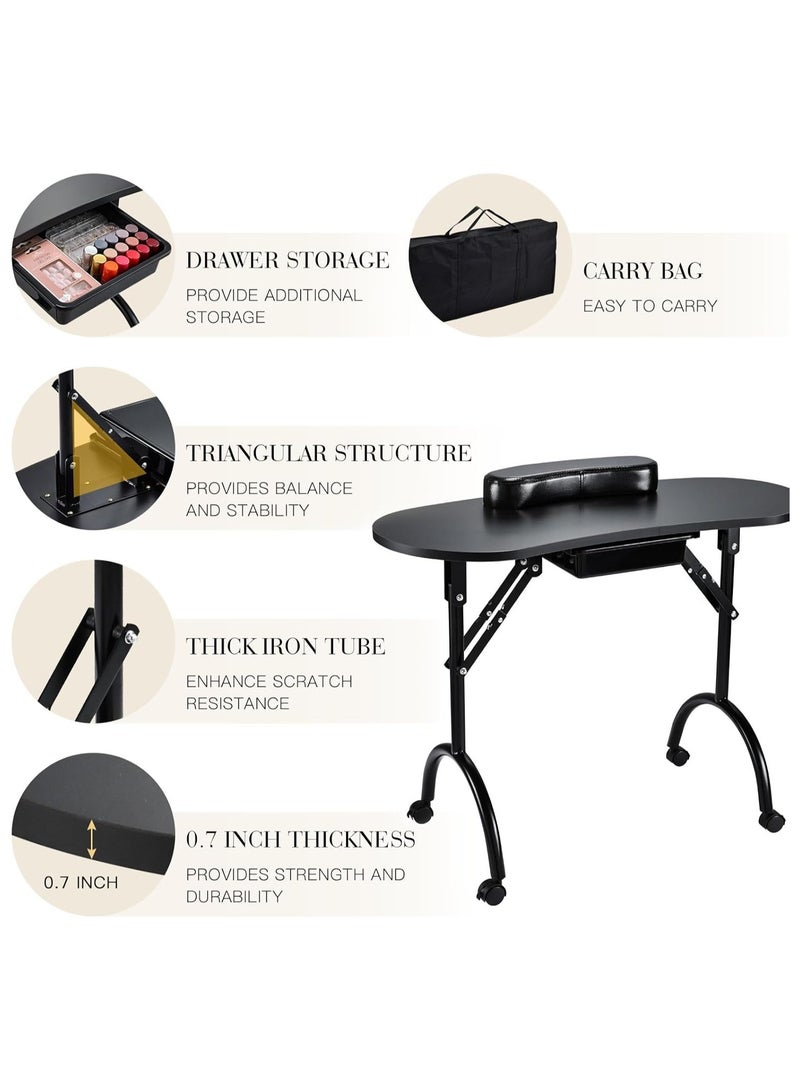 Generic Portable Manicure Table Foldable Nail Desk With Large Drawer Manicure Table For Technician Salon Workstation With Carry Bag Lockable Wheels 36 Inches Black - Image 5