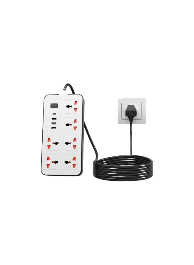 PROMASS Extension Lead with Multiple Function UK Plug 3 Pin Socket Outlet with 6 Gang 3 USB 1 Type-C Ports 2M Bold Extension Cord Plug Adapter for Home Office (White) - Image 1