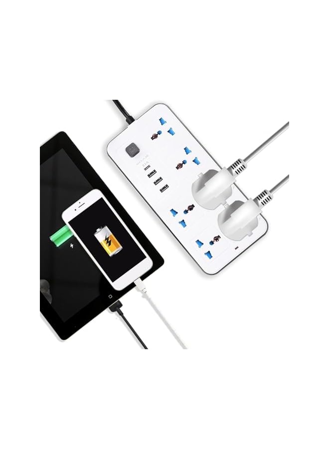 PROMASS Extension Lead with Multiple Function UK Plug 3 Pin Socket Outlet with 6 Gang 3 USB 1 Type-C Ports 2M Bold Extension Cord Plug Adapter for Home Office (White) - Image 5