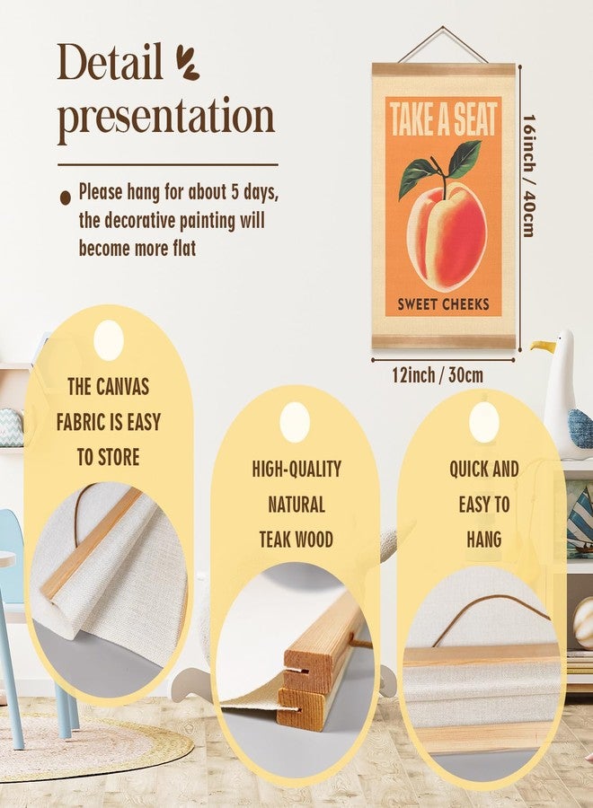ZTGDA Funny Peach Bathroom Decor Wall Art,Take A Seat Sweet Cheeks Wall Art,Lovely Fruit Poster Bathroom Decor, Restroom Humor Sign for Toilet,Powder Room (Peach) - Image 2