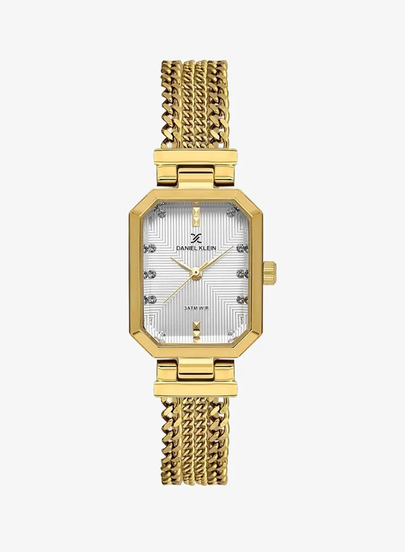 DANIEL KLEIN Women's Stainless Steel Gold Alloy Case Analog Silver Square Emboss Dial Japanese Quartz Premium 30 Meters Water Resistant
