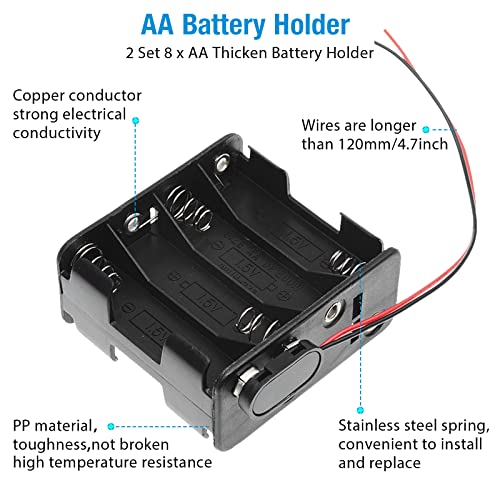QTEATAK 2Set 8 x AA Thicken Battery Holder with I Type Wired Battery Clip Standard Snap Connector - Image 3